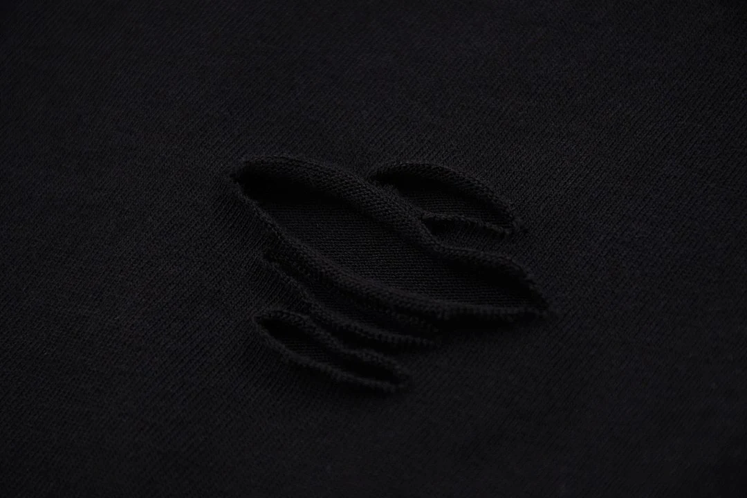 Distressed raw-hem long-sleeve tee · KFGP-303 · Black · Base garment photograph