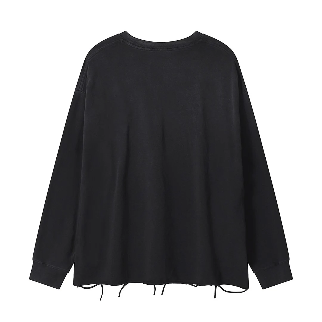 Distressed raw-hem long-sleeve tee · KFGP-303 · Black · Back · Base garment photograph