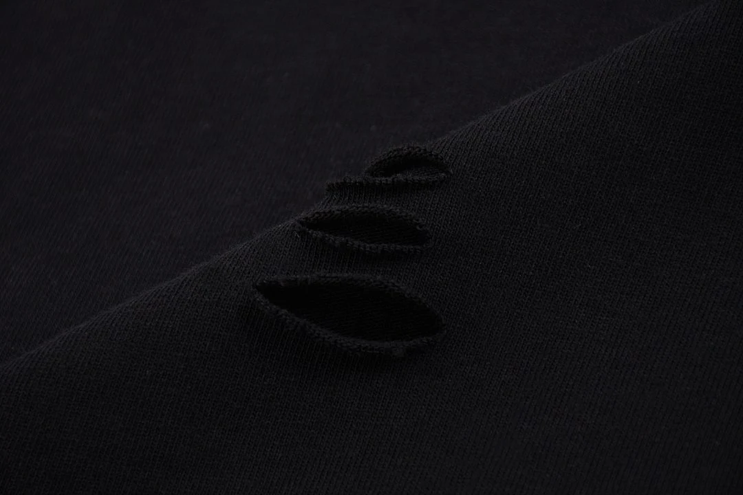 Distressed raw-hem long-sleeve tee · KFGP-303 · Black · Base garment photograph