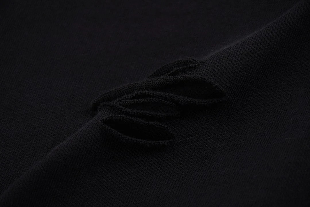 Distressed raw-hem long-sleeve tee · KFGP-303 · Black · Base garment photograph