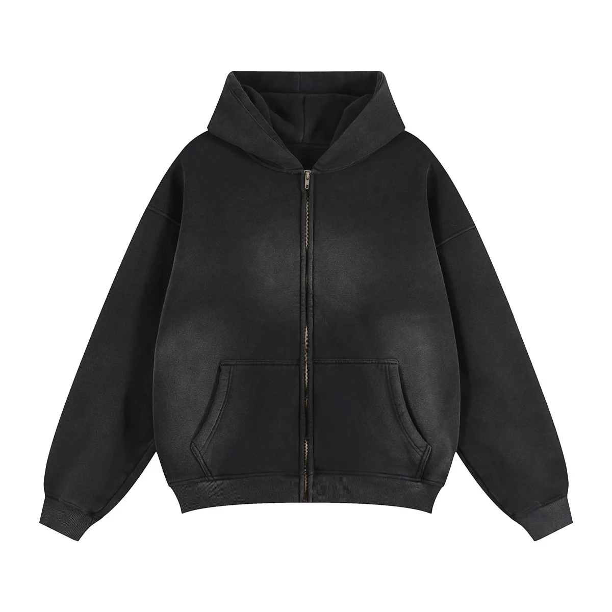 Faded zip hoodie · KFMLW-02 · Black · Front · Base garment photograph