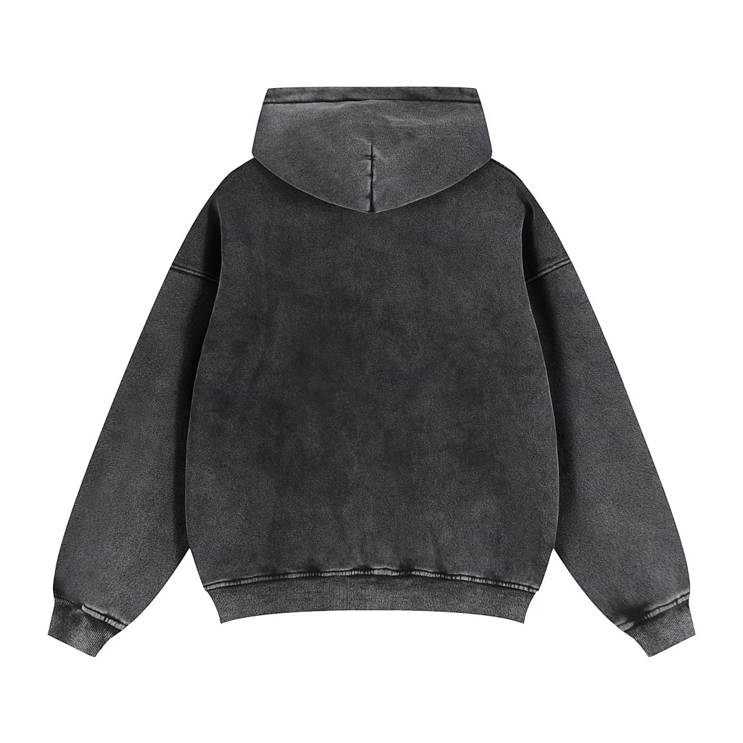 Washed relaxed zip hoodie · KFMLW-03 · Black · Back · Base garment photograph