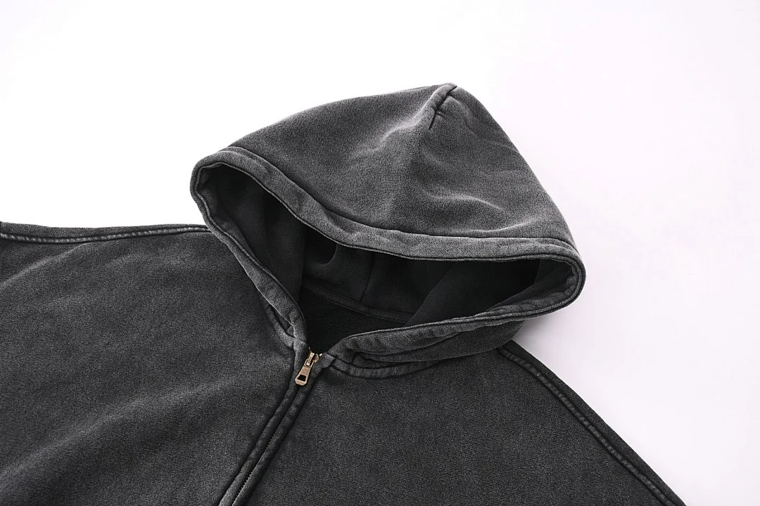 Washed relaxed zip hoodie · KFMLW-03 · Black · Base garment photograph