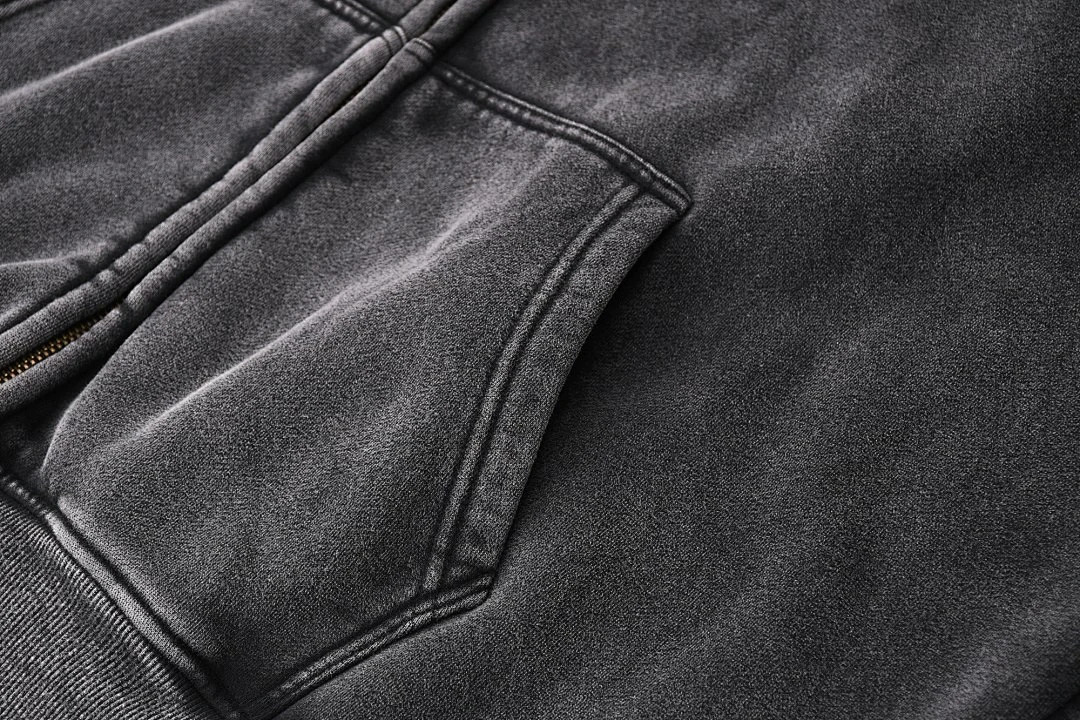 Washed relaxed zip hoodie · KFMLW-03 · Black · Base garment photograph