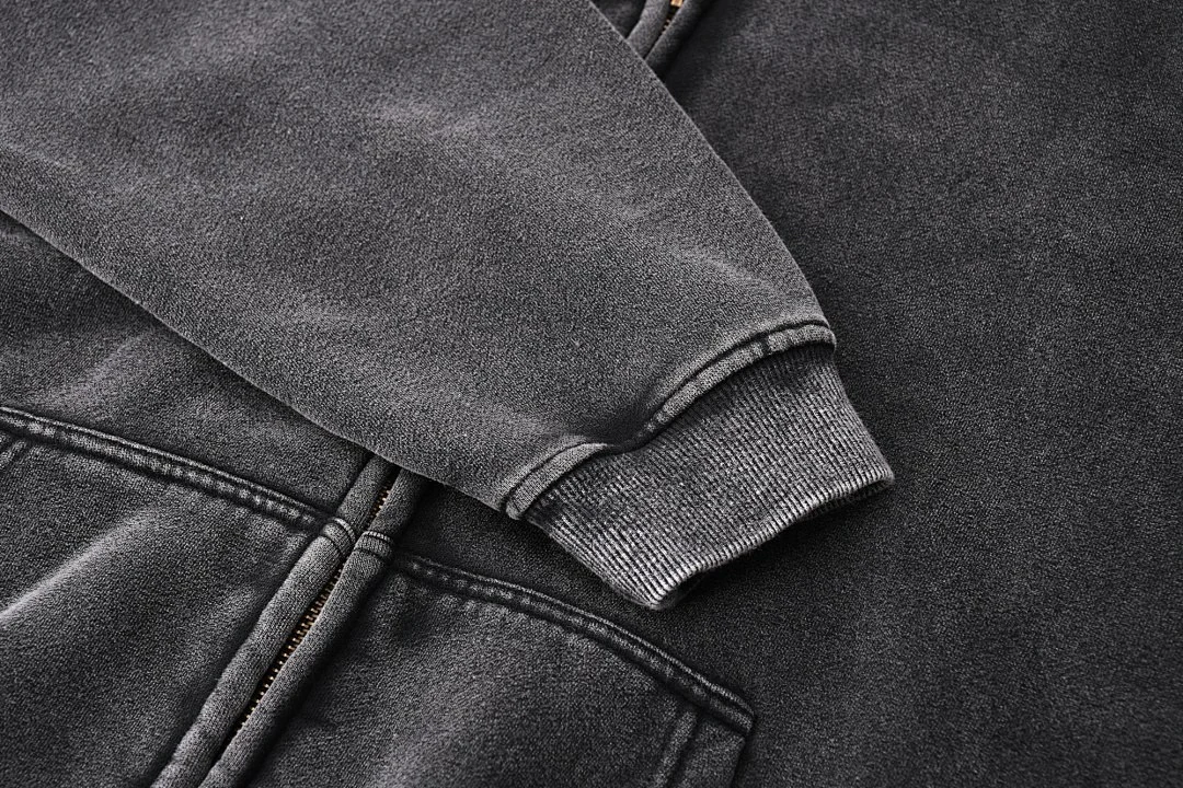 Washed relaxed zip hoodie · KFMLW-03 · Black · Base garment photograph