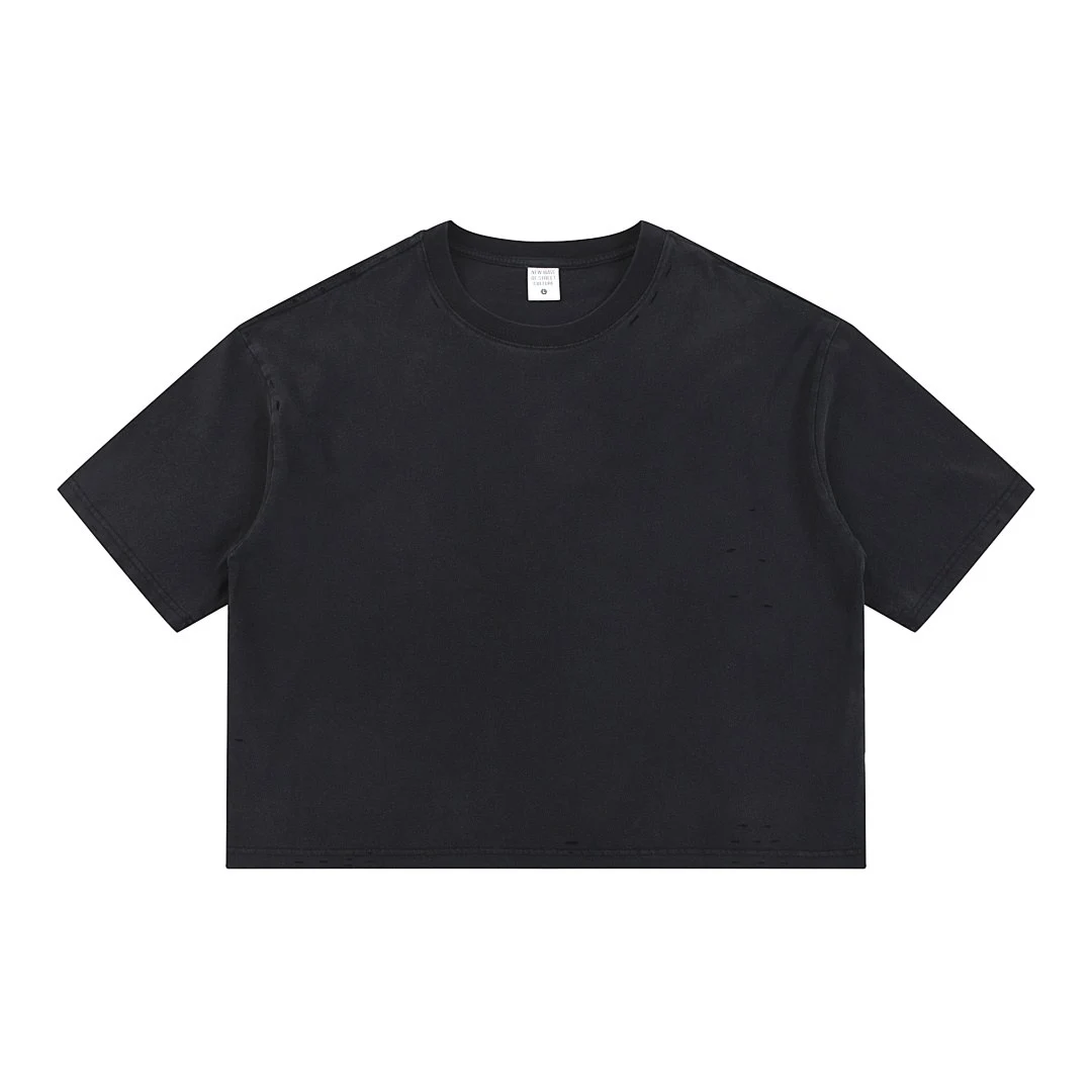 Relaxed distressed crew-neck tee · KFMT-11 · Snow black · Front · Base garment photograph