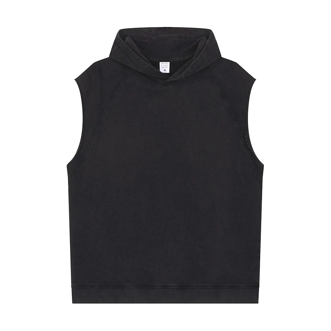 Snow-wash hooded vest · KFMT-12 · Snow black · Front · Base garment photograph
