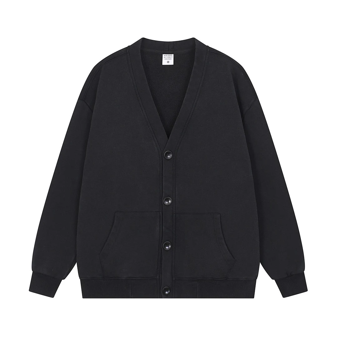 Washed V-neck button cardigan · KFMT-13 · Snow black · Front · Base garment photograph
