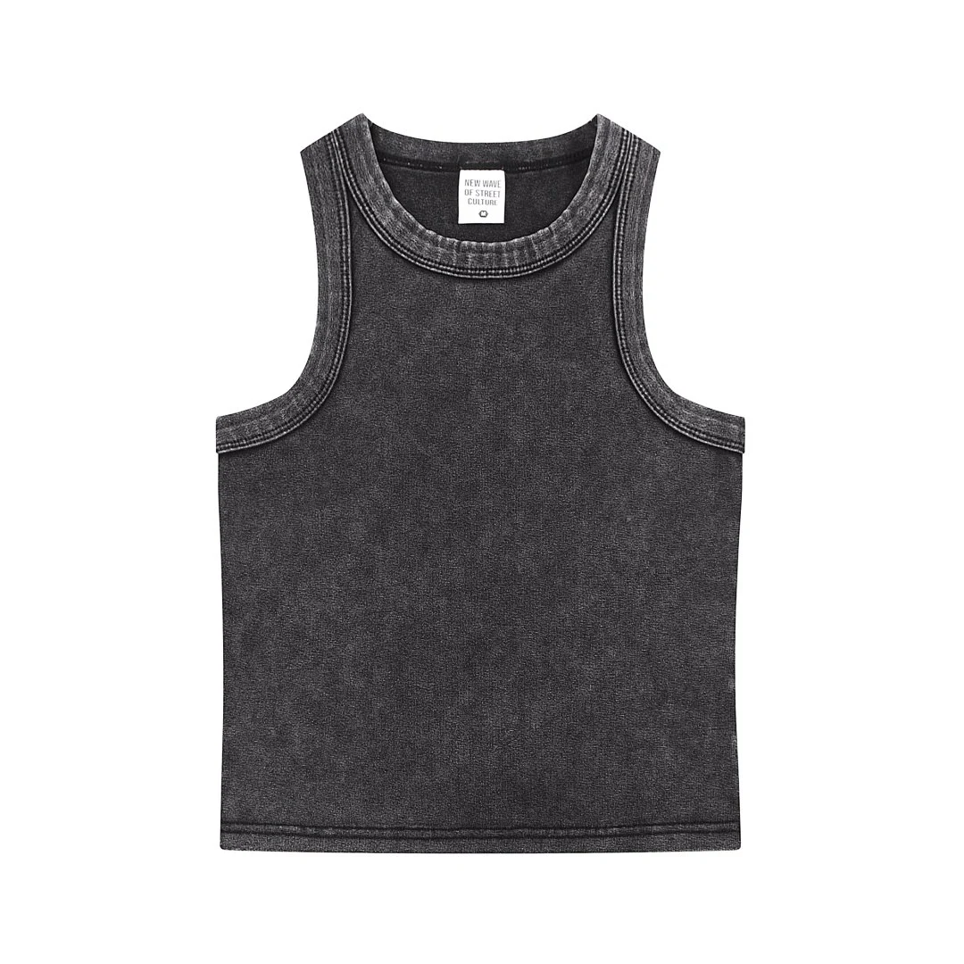 Cropped washed sleeveless top · KFWBX-04 · Snow black · Front · Base garment photograph