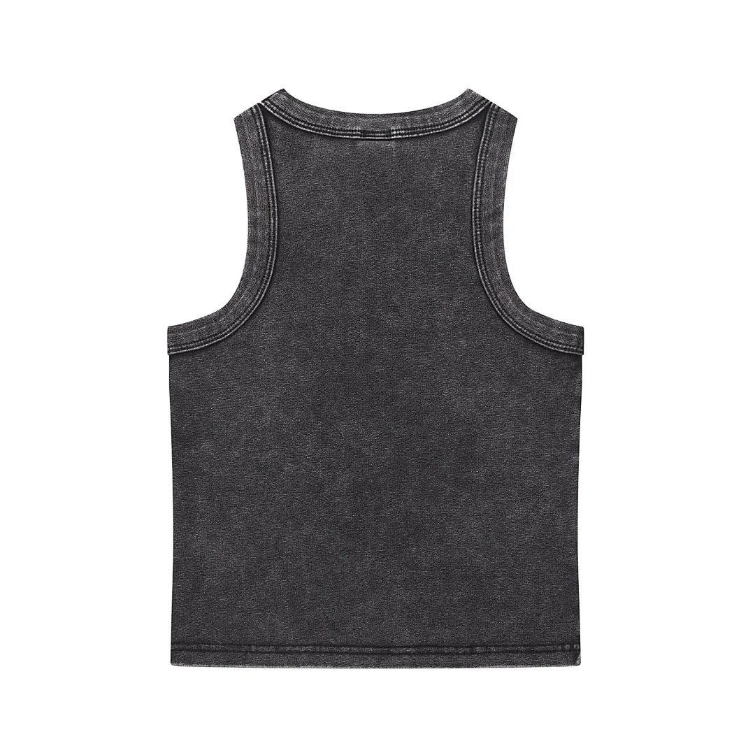 Cropped washed sleeveless top · KFWBX-04 · Snow black · Back · Base garment photograph