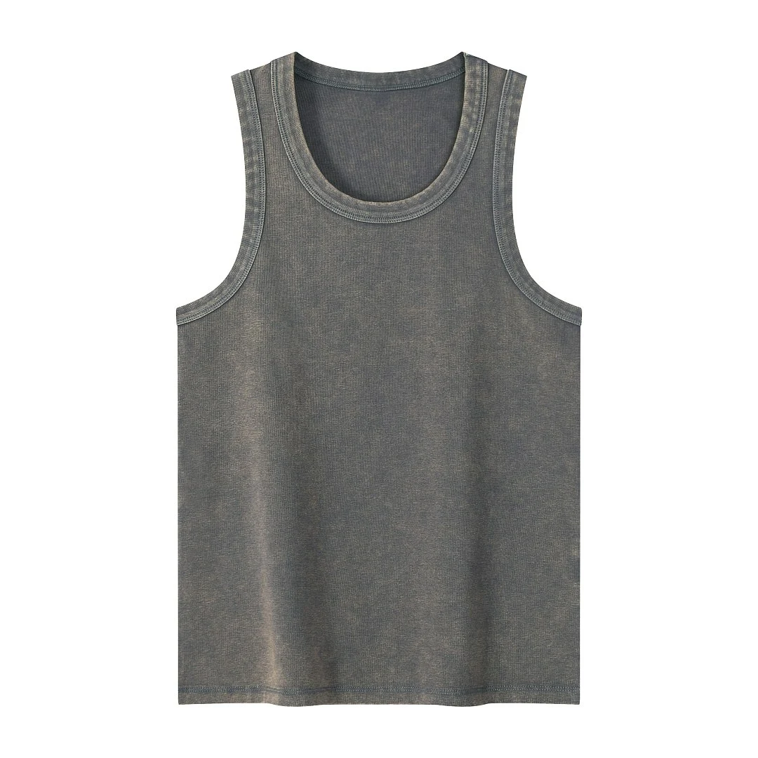 Washed rib-texture tank · KFWBX-05 · Dark grey · Front · Base garment photograph