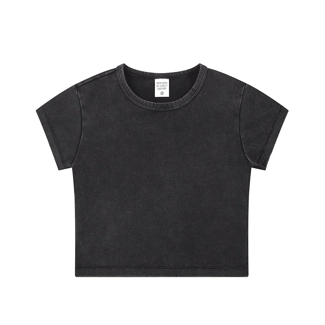 Cropped crew-neck tee · KFWDYT-05 · Snow black · Front · Base garment photograph