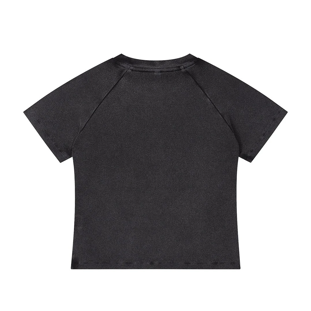 Rib-texture raglan tee · KFWDYT-06 · Black · Back · Base garment photograph