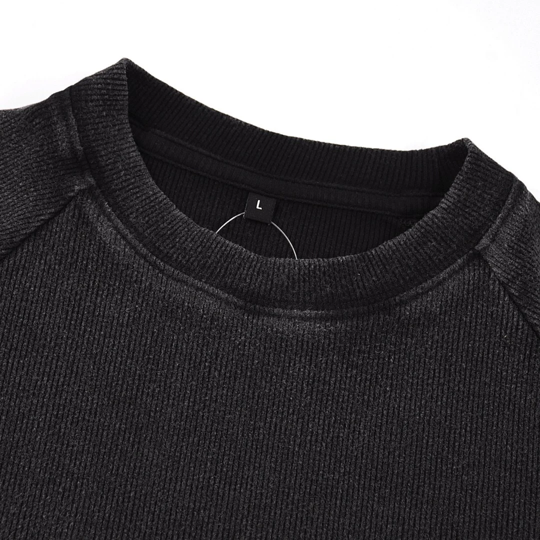 Rib-texture raglan tee · KFWDYT-06 · Black · Base garment photograph
