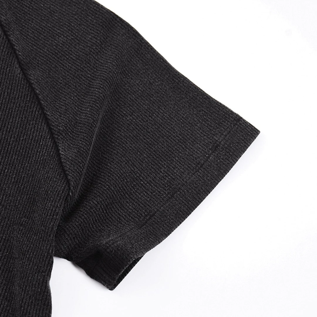 Rib-texture raglan tee · KFWDYT-06 · Black · Base garment photograph