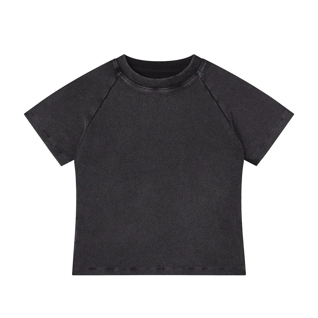 Rib-texture raglan tee · KFWDYT-06 · Black · Front · Base garment photograph