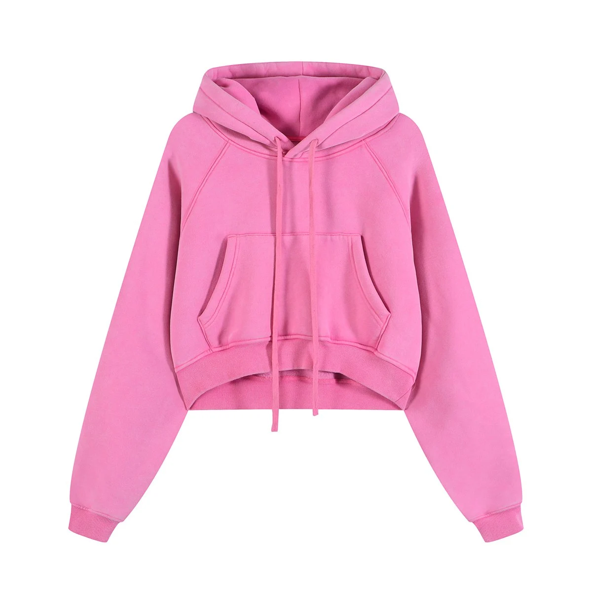 Cropped washed hoodie · KFWMW-01 · Rose pink · Front · Base garment photograph