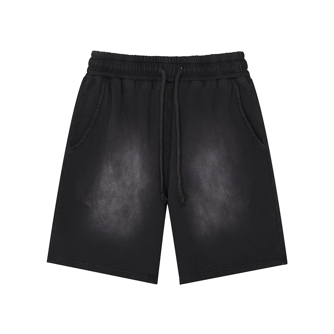 Gradient-wash drawstring shorts · L-5555 · Black · Front · Base garment photograph