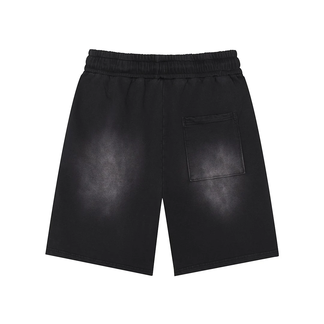 Gradient-wash drawstring shorts · L-5555 · Black · Back · Base garment photograph