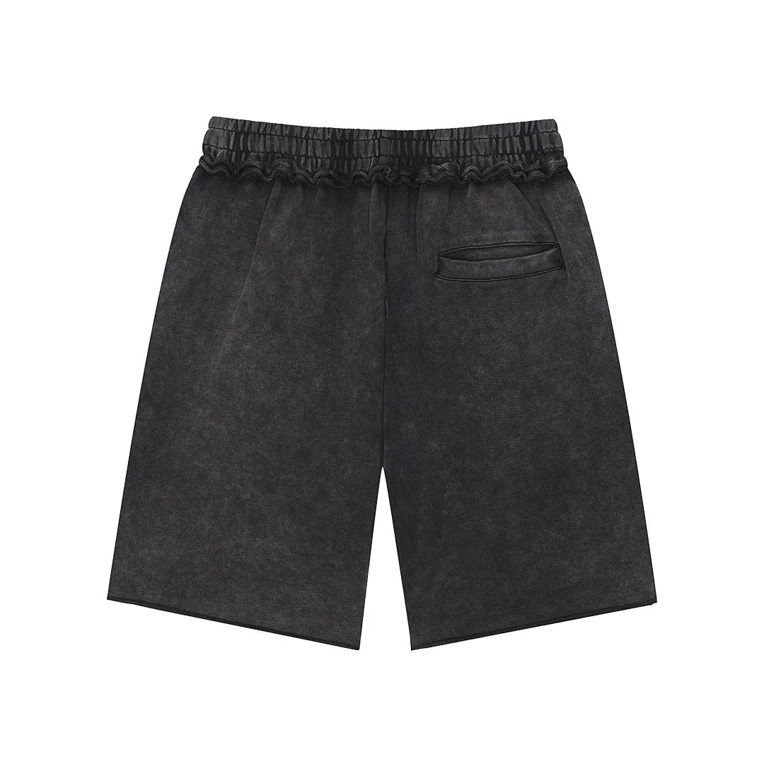 Washed raw-hem drawstring shorts · MDK-205 · Snow black · Back · Base garment photograph