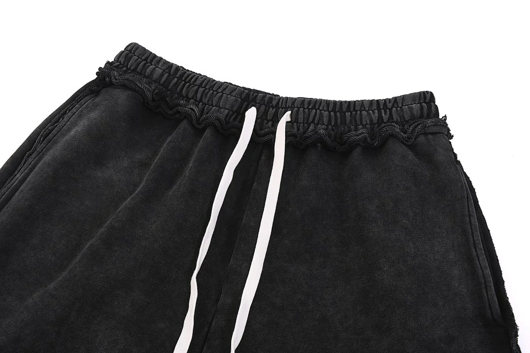 Washed raw-hem drawstring shorts · MDK-205 · Snow black · Base garment photograph
