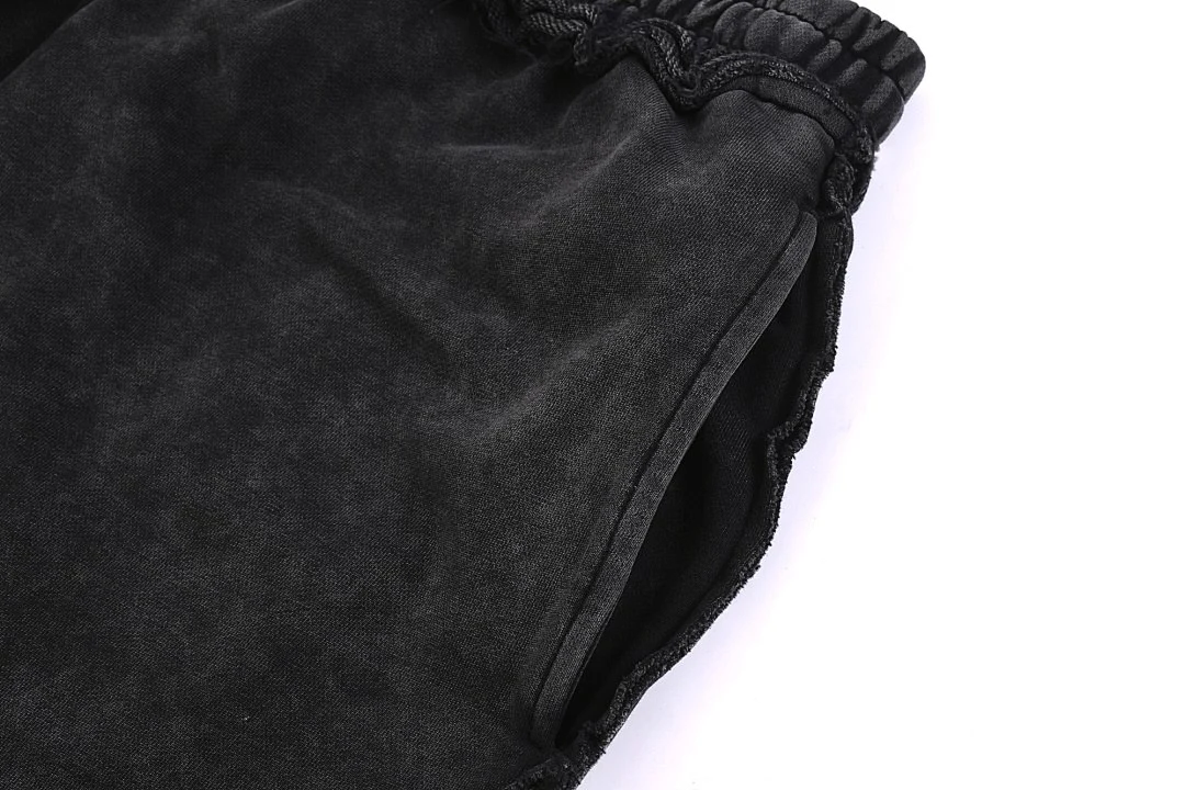 Washed raw-hem drawstring shorts · MDK-205 · Snow black · Base garment photograph