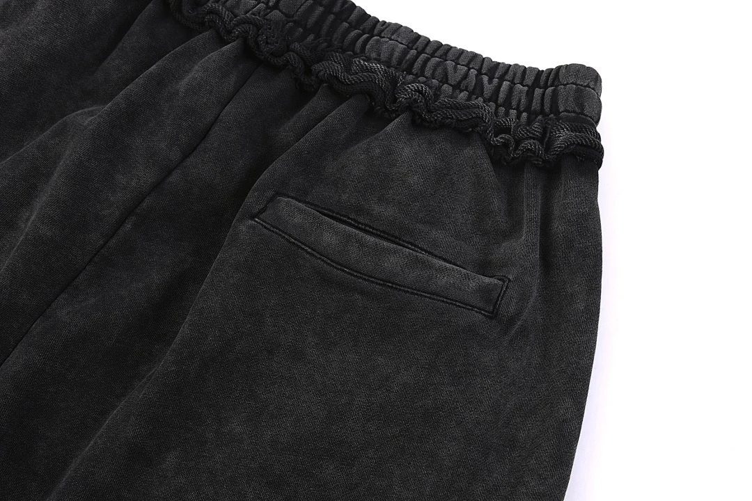 Washed raw-hem drawstring shorts · MDK-205 · Snow black · Base garment photograph