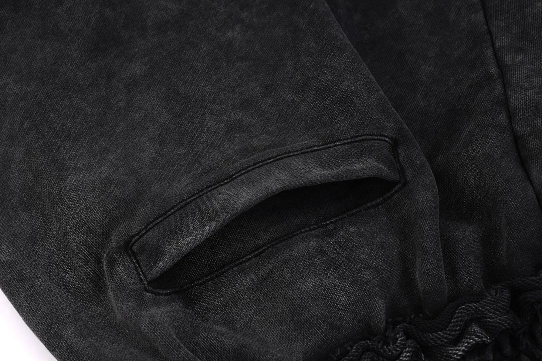 Washed raw-hem drawstring shorts · MDK-205 · Snow black · Base garment photograph