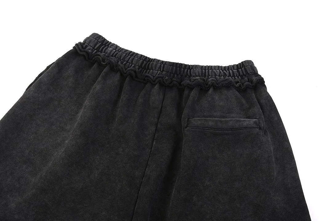 Washed raw-hem drawstring shorts · MDK-205 · Snow black · Base garment photograph