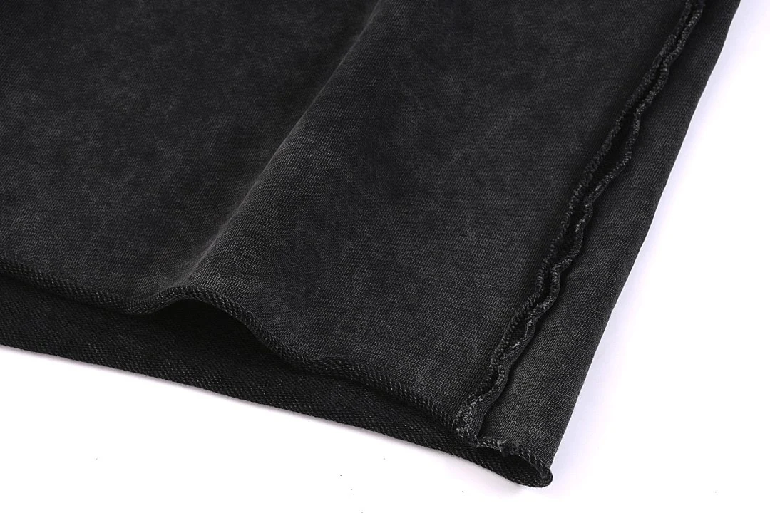 Washed raw-hem drawstring shorts · MDK-205 · Snow black · Base garment photograph