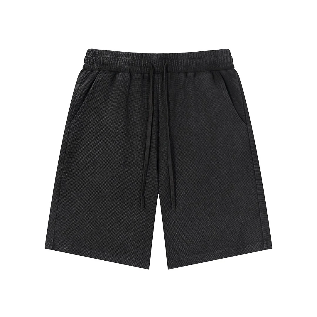 Washed waffle drawstring shorts · MDK-208 · Black · Front · Base garment photograph