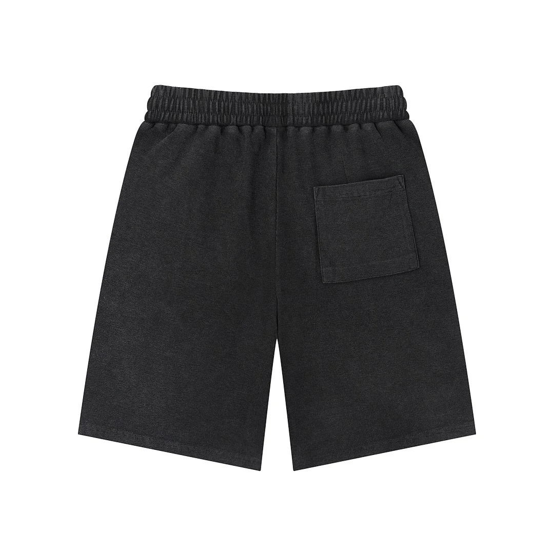 Washed waffle drawstring shorts · MDK-208 · Black · Back · Base garment photograph