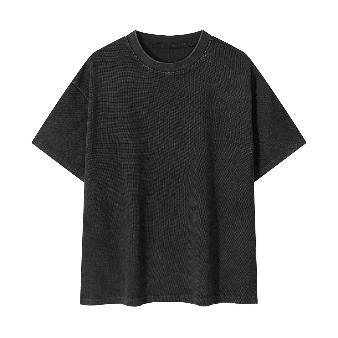 Washed waffle-texture tee · MDK-209 · Black · Front · Base garment photograph