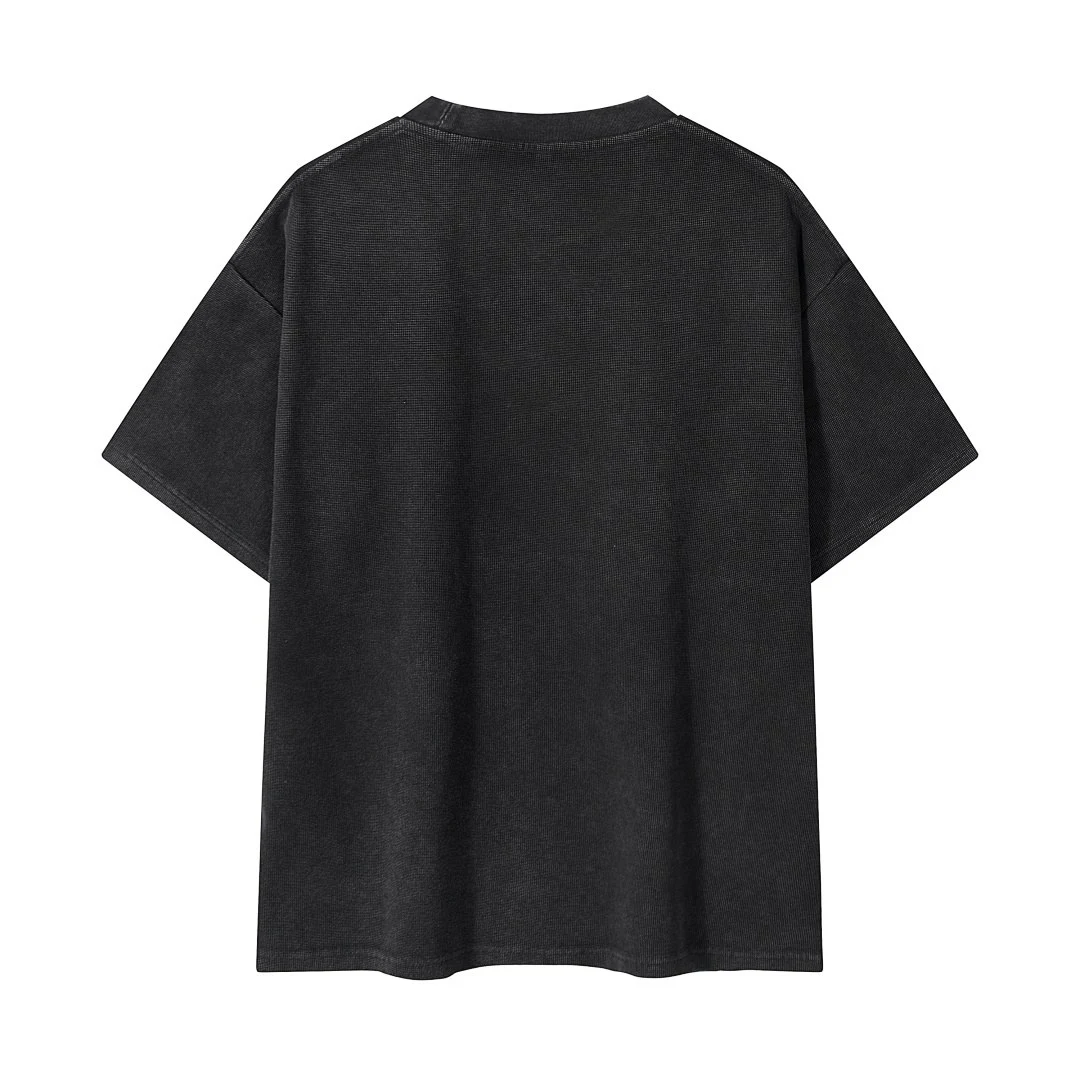 Washed waffle-texture tee · MDK-209 · Black · Back · Base garment photograph