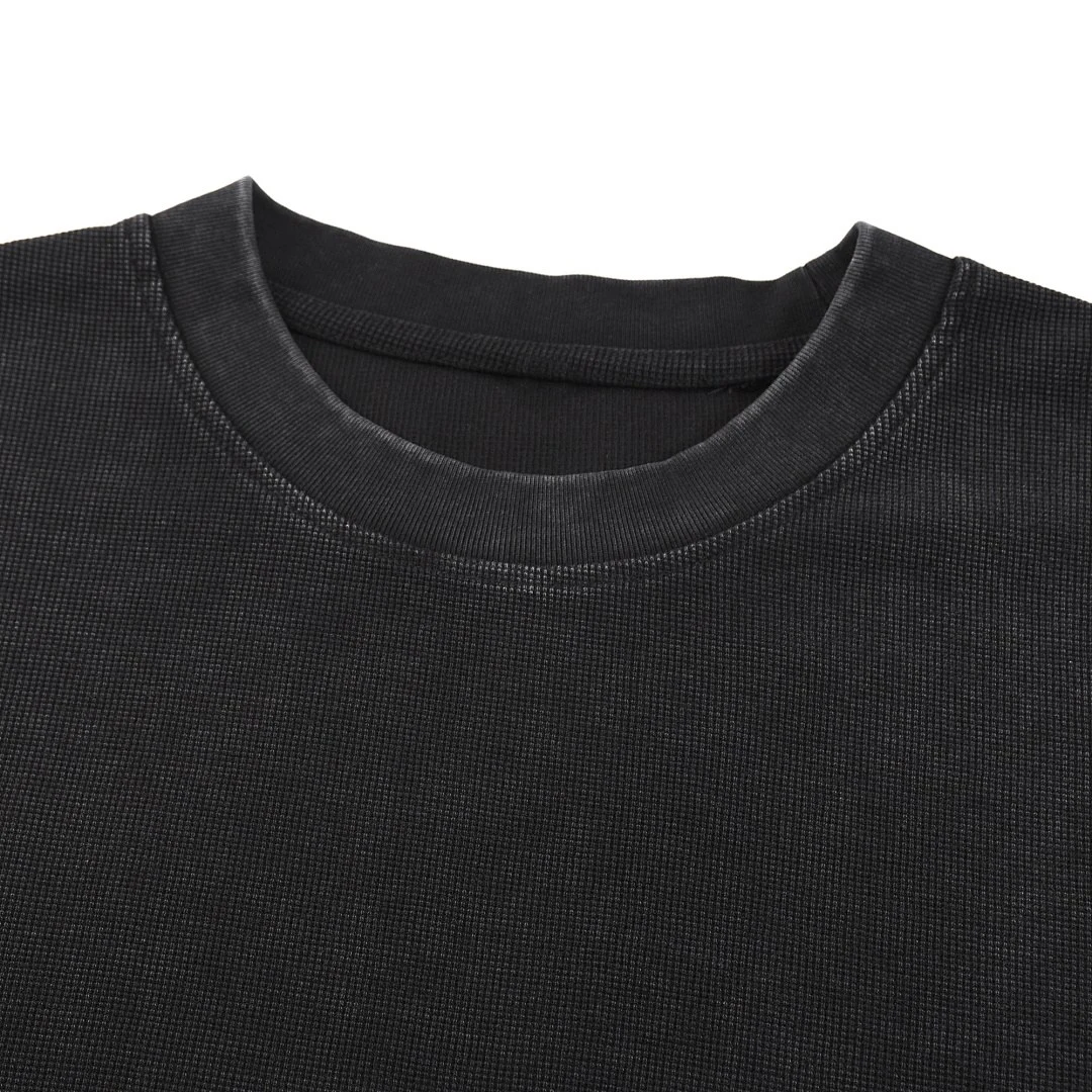 Washed waffle-texture tee · MDK-209 · Black · Base garment photograph