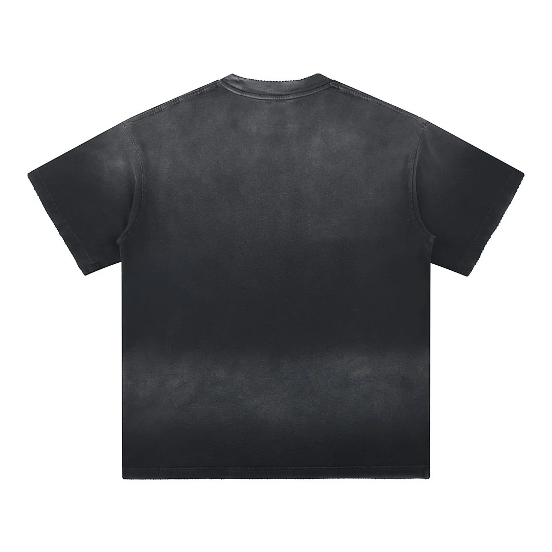 Gradient-wash relaxed crew-neck tee · MT-202 · Black · Back · Base garment photograph