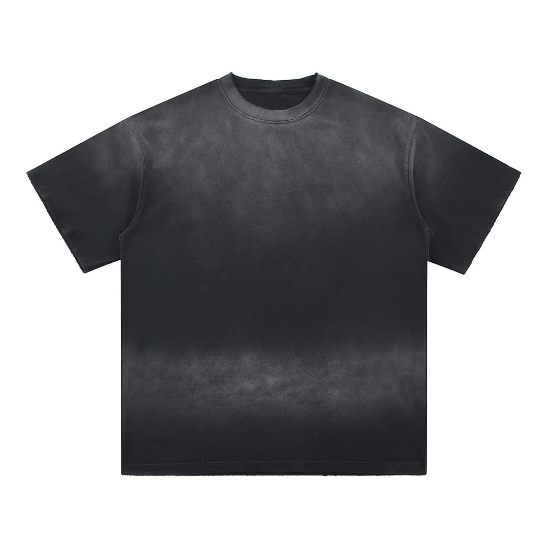 Gradient-wash relaxed crew-neck tee · MT-202 · Black · Front · Base garment photograph