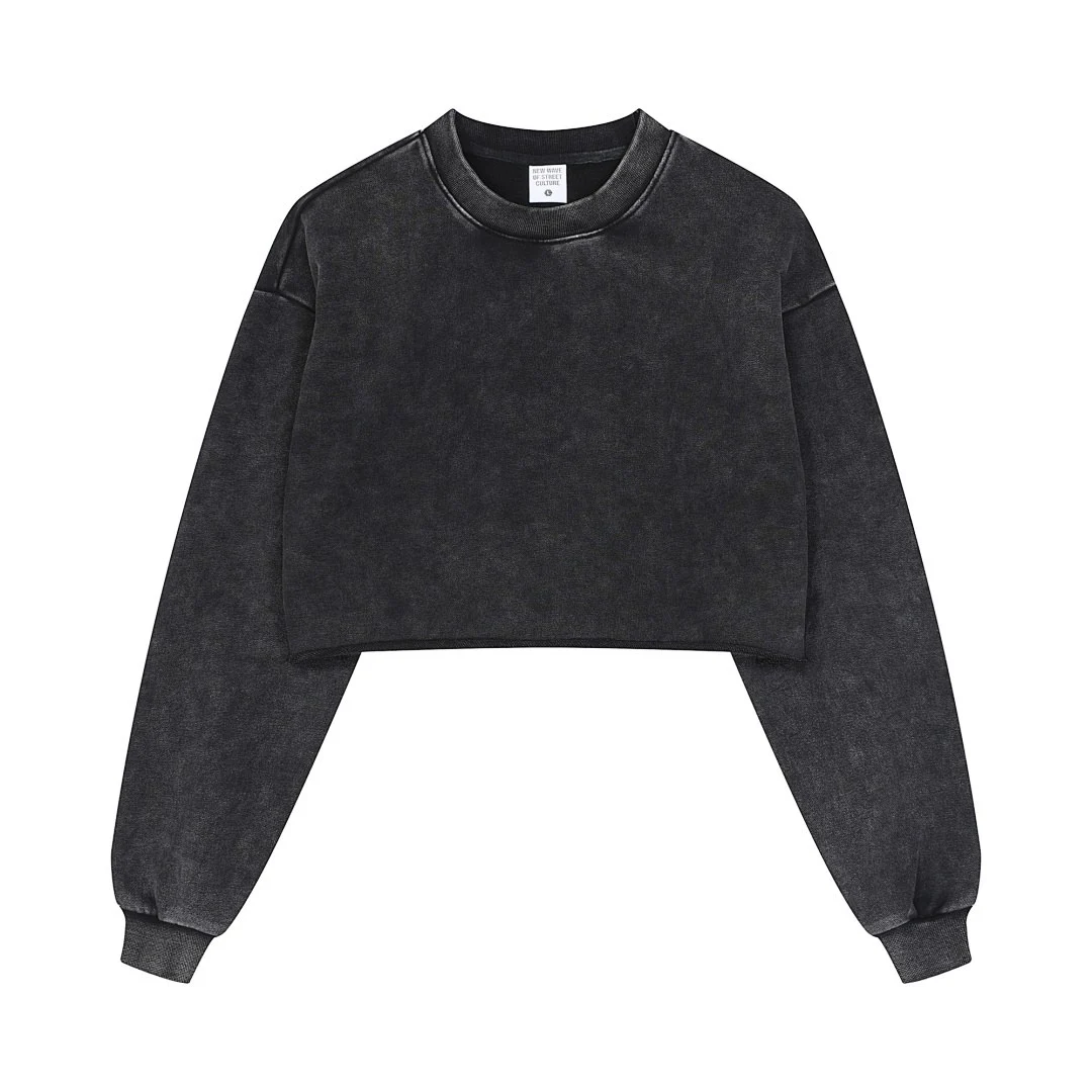 Distressed cropped sweatshirt · MT-204 · Snow black / distressed · Front · Base garment photograph