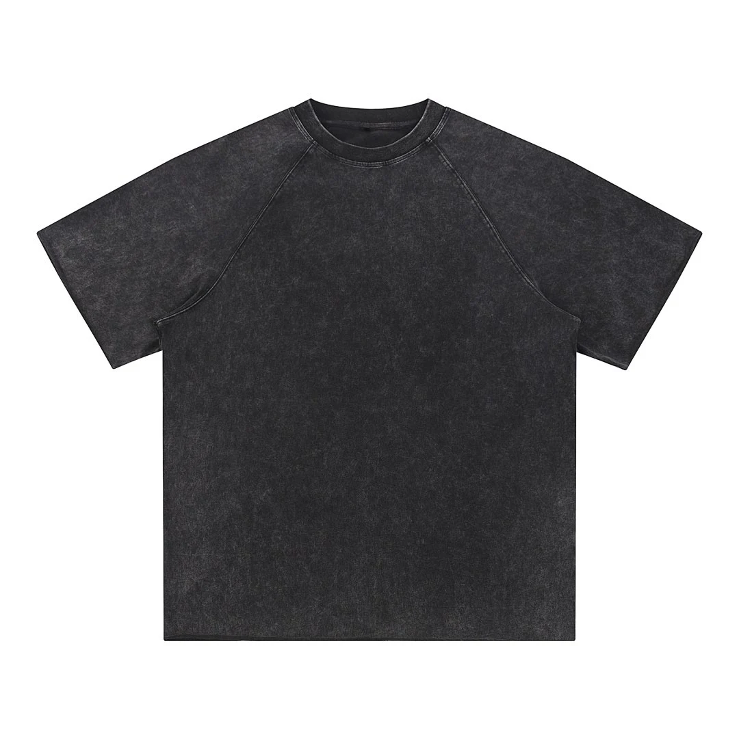 Snow-wash raw-edge raglan tee · MT-207 · Snow black · Front · Base garment photograph