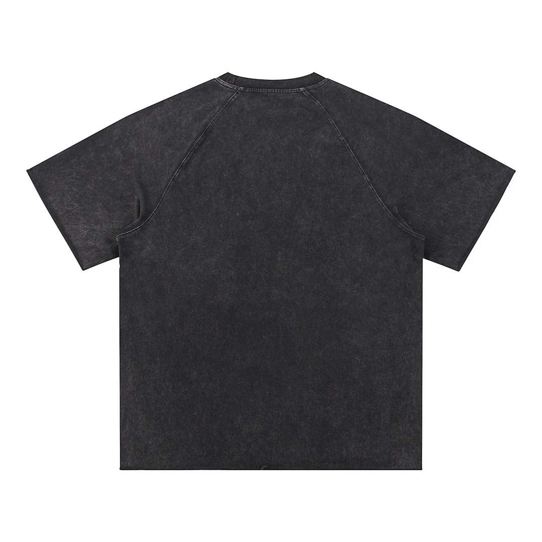 Snow-wash raw-edge raglan tee · MT-207 · Snow black · Back · Base garment photograph