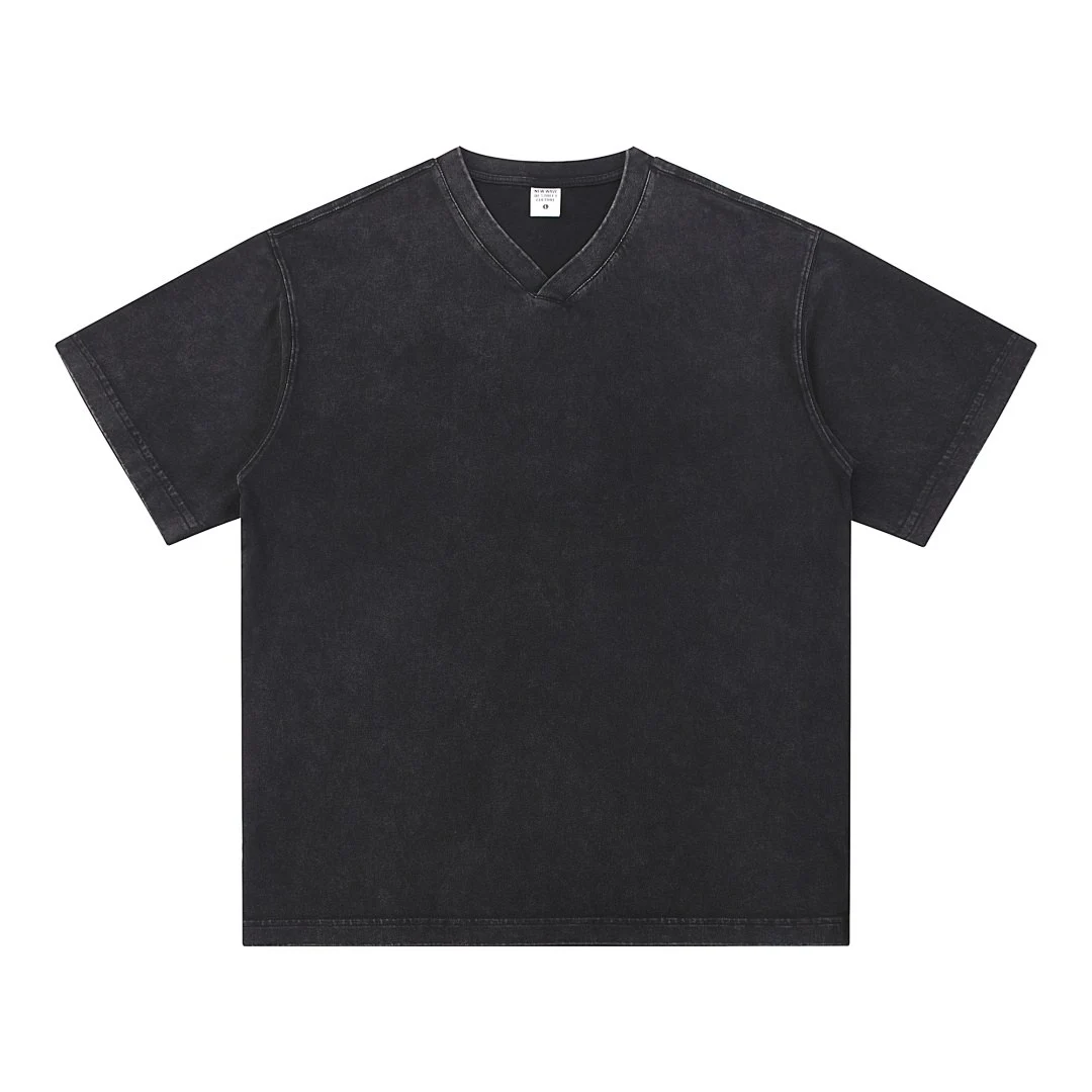Washed relaxed V-neck tee · MT-210 · Black · Front · Base garment photograph