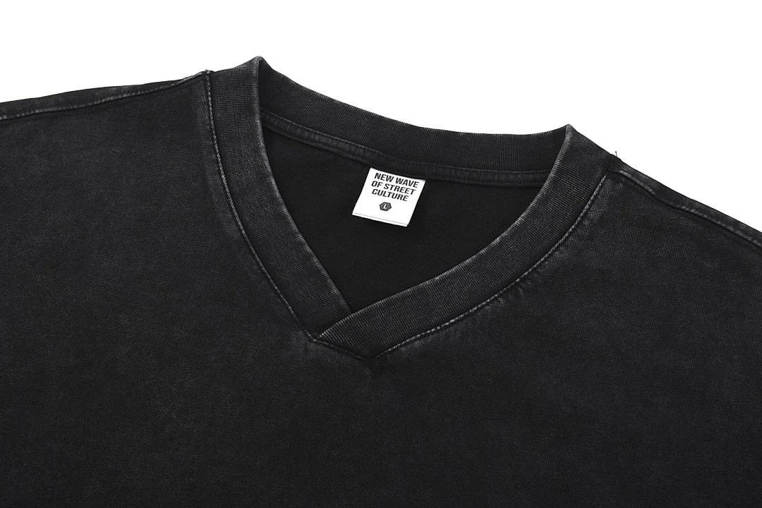 Washed relaxed V-neck tee · MT-210 · Black · Base garment photograph