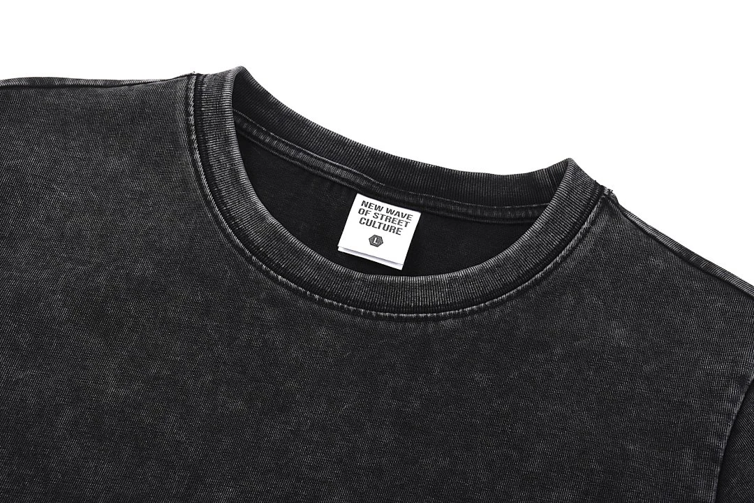 Snow-wash cropped crew-neck tee · MT-213 · Black · Base garment photograph
