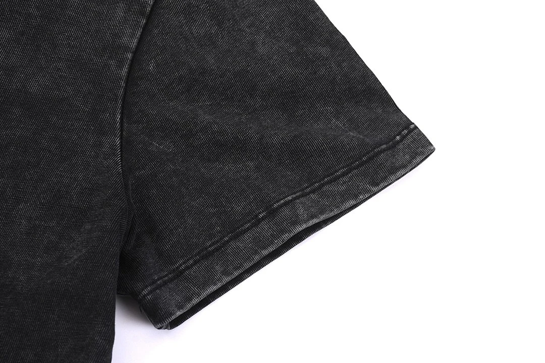Snow-wash cropped crew-neck tee · MT-213 · Black · Base garment photograph