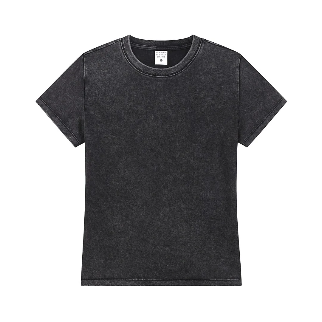 Snow-wash cropped crew-neck tee · MT-213 · Black · Front · Base garment photograph