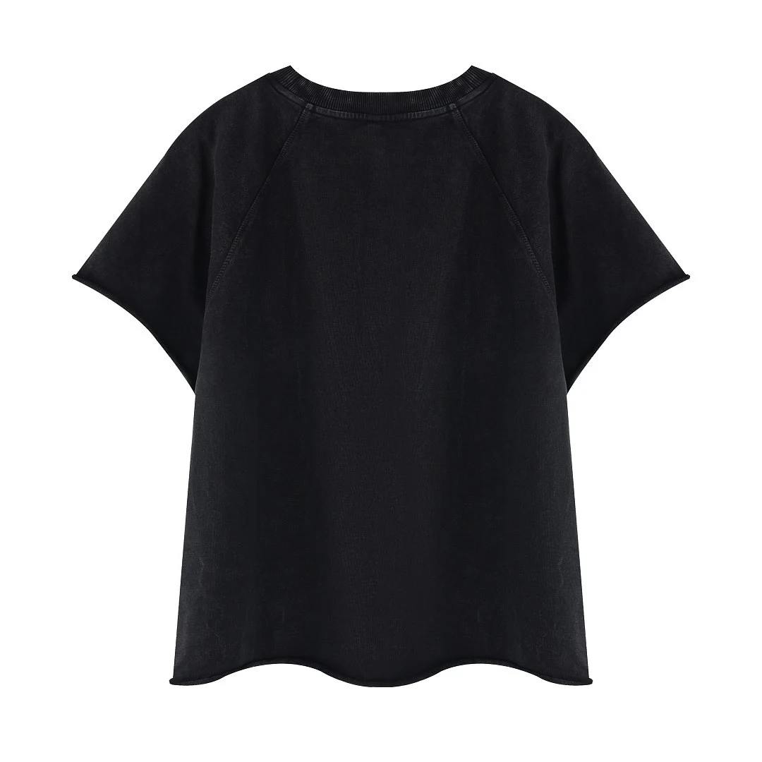 Raw-edge raglan cap-sleeve tee · MT-2605 · Black · Base garment photograph