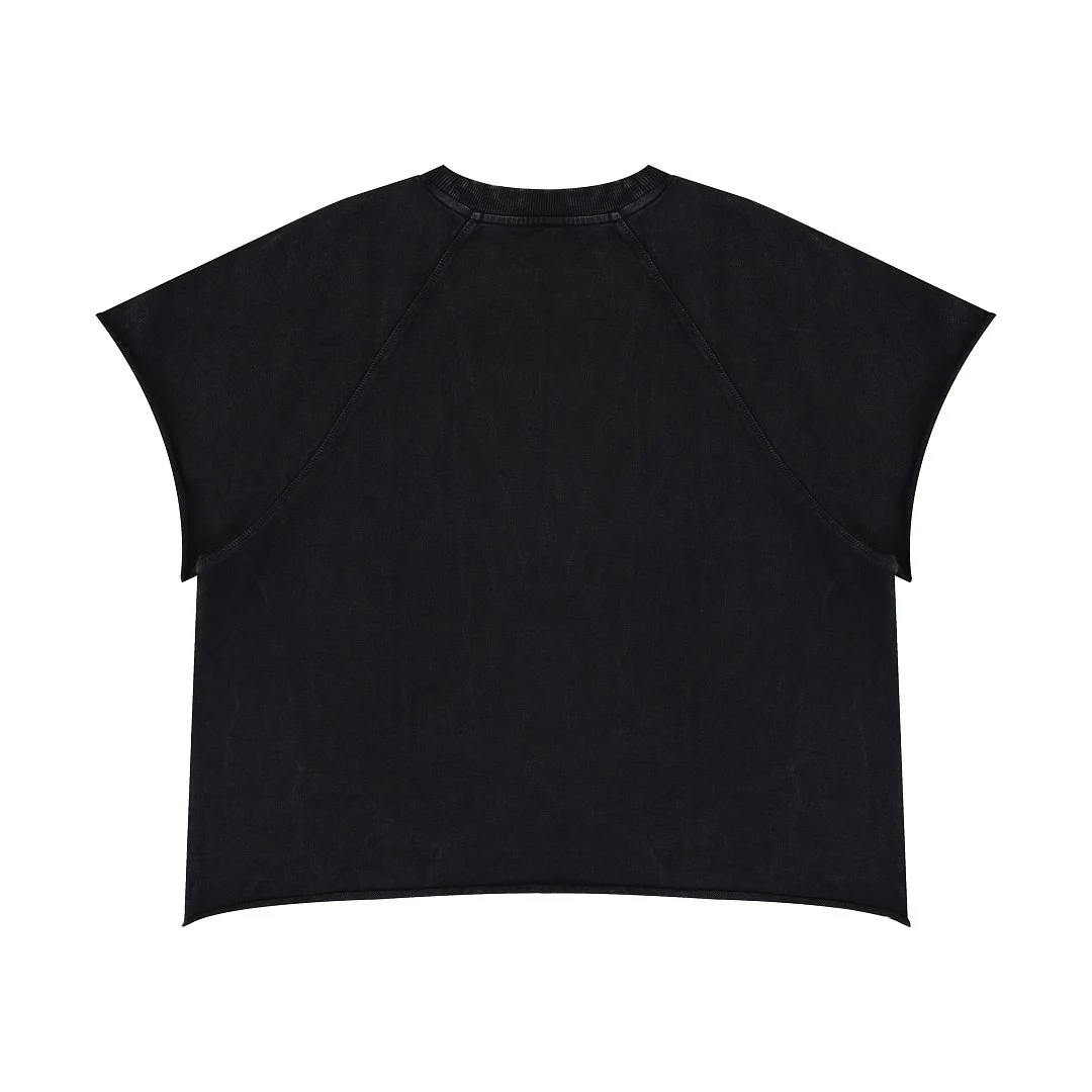 Raw-edge raglan cap-sleeve tee · MT-2605 · Black · Front · Base garment photograph