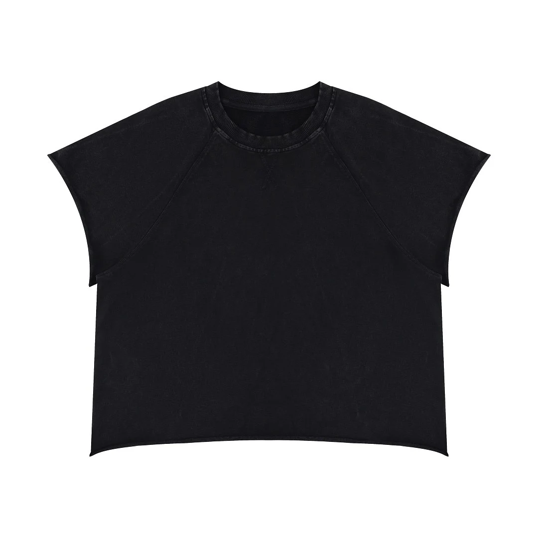 Raw-edge raglan cap-sleeve tee · MT-2605 · Black · Back · Base garment photograph