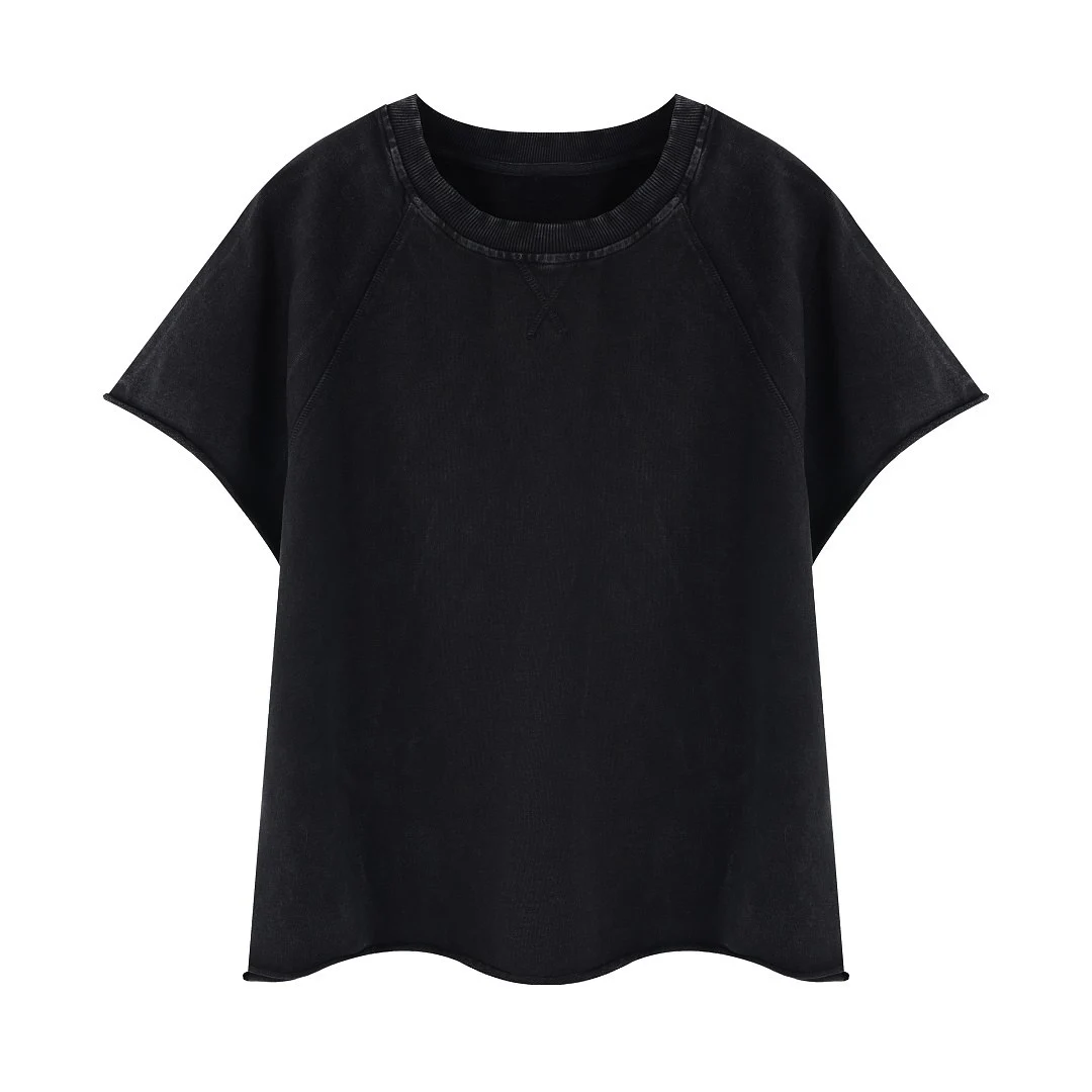 Raw-edge raglan cap-sleeve tee · MT-2605 · Black · Base garment photograph