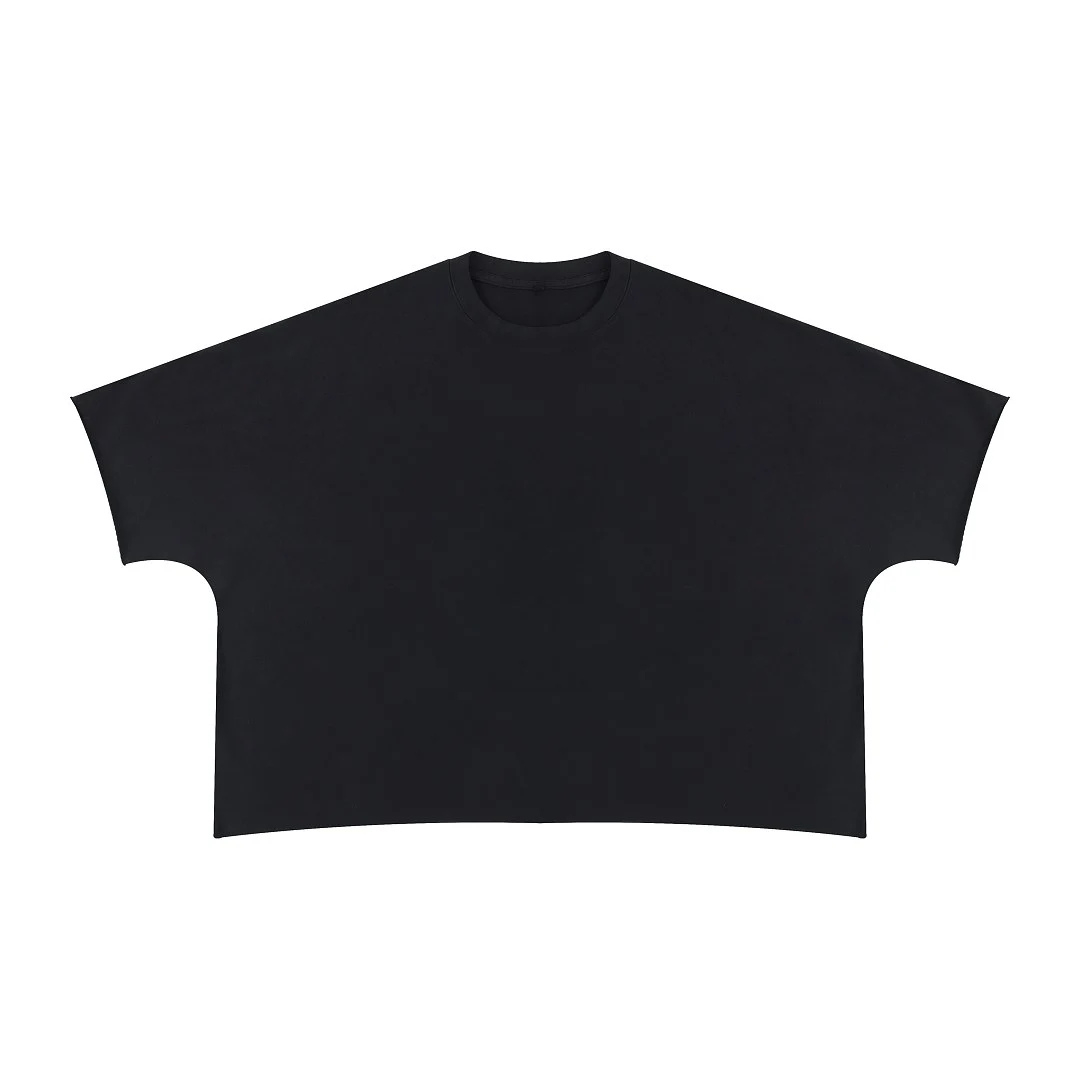 Raw-edge cropped boxy tee · MT-2607 · Black · Front · Base garment photograph
